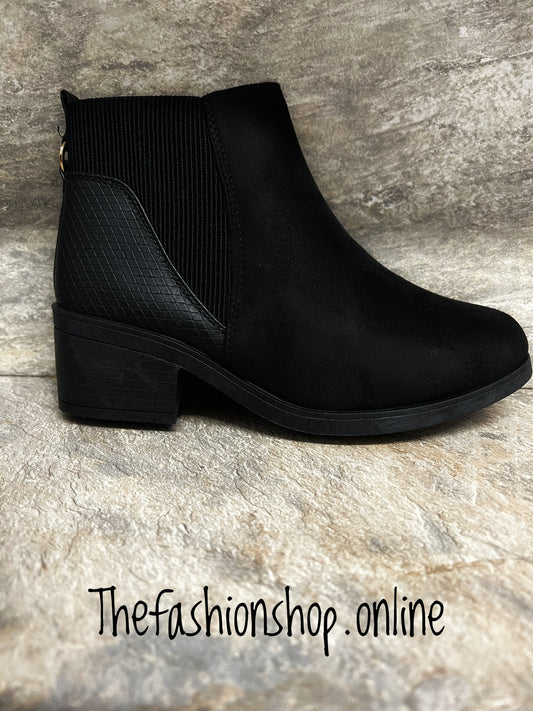 Black wide fit mock suede ankle boot sizes 3-8