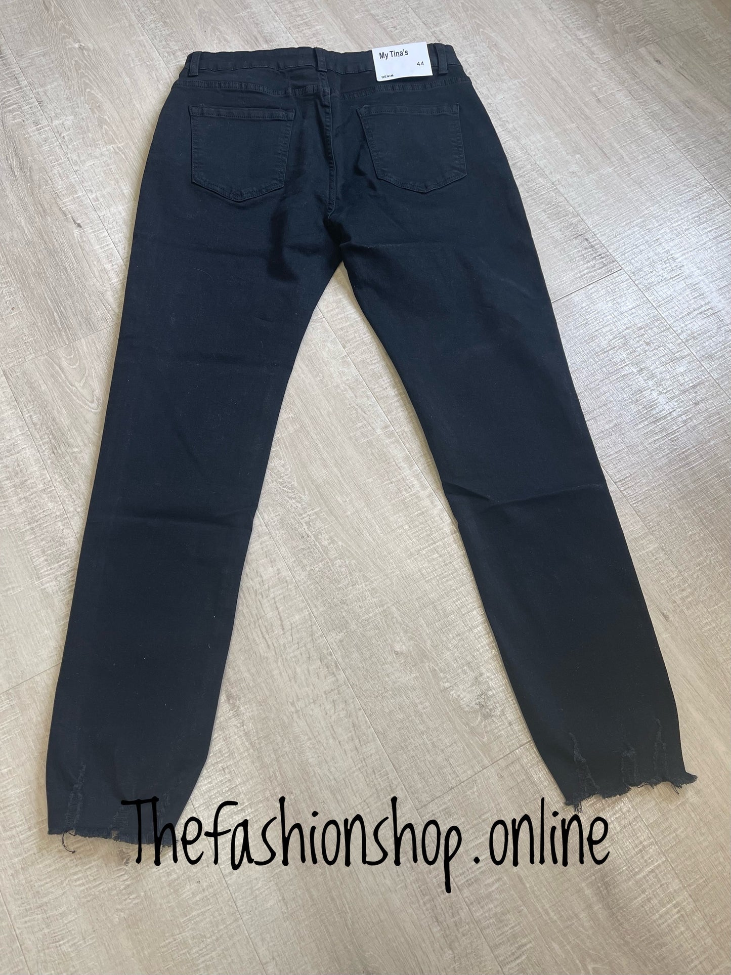 Black premium ladies fit frayed edge jeans 10-20
