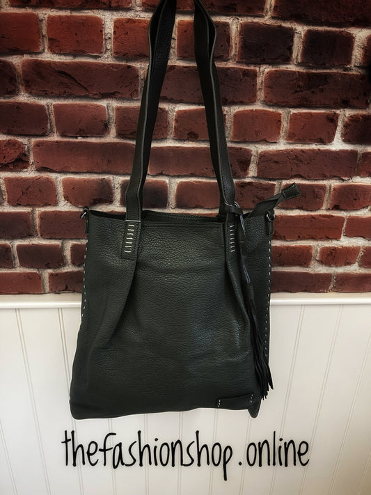 Black stitched tote bag