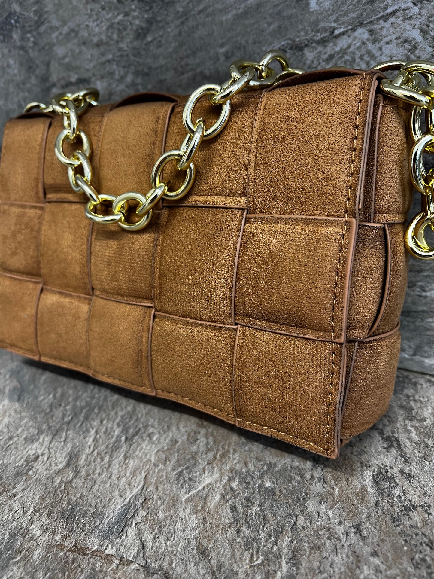 Tan faux suede woven bag