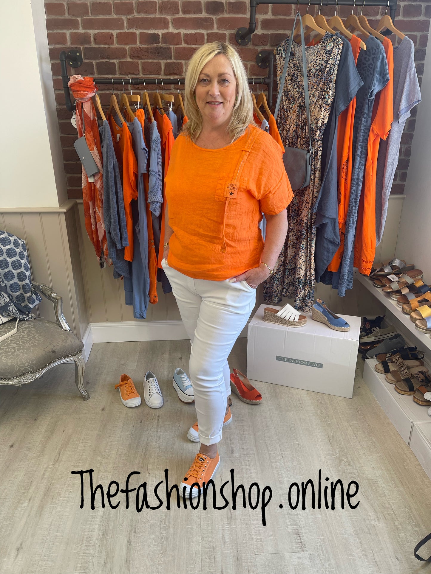 Orange linen tag top 10-16