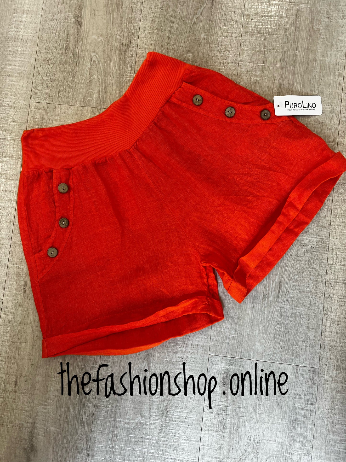 Orange linen button pocket shorts 10-16