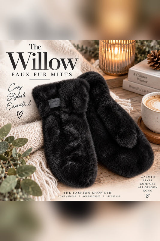 The Willow Faux Fur Mitts in Black