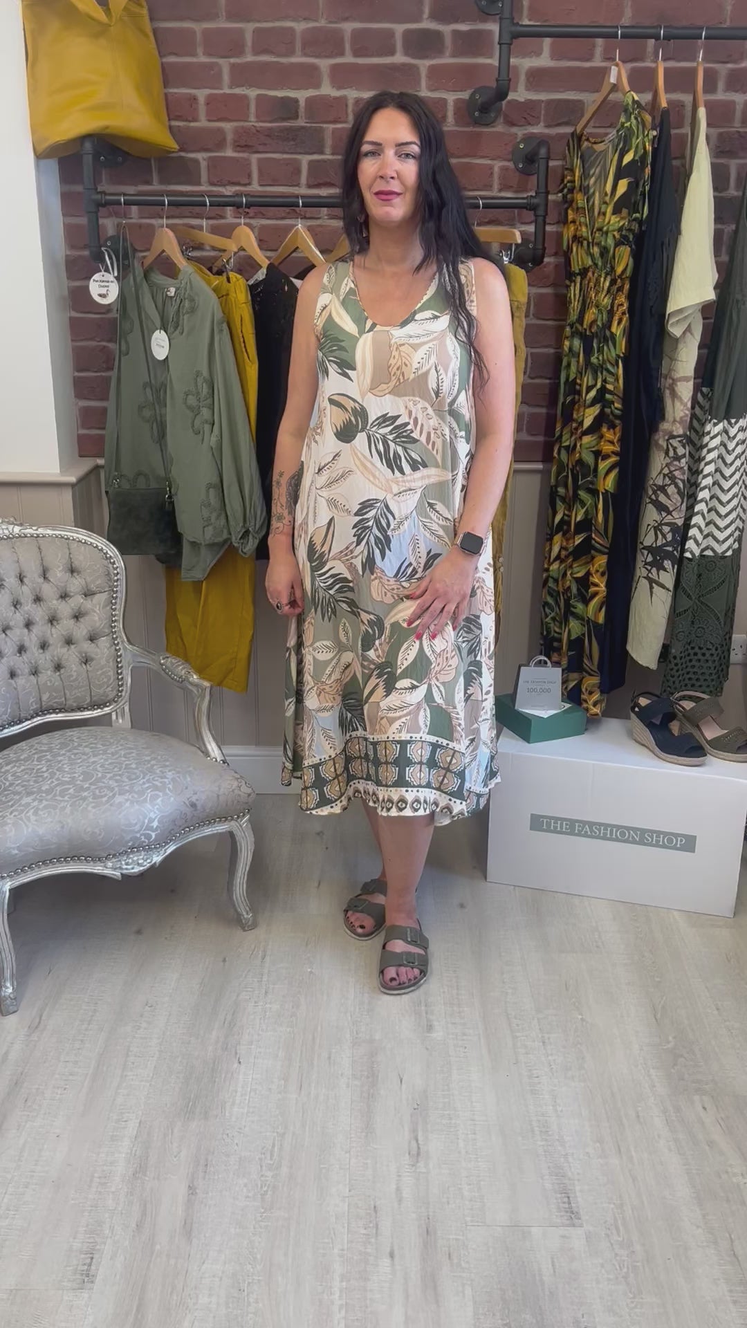 Khaki leaf print dress sale