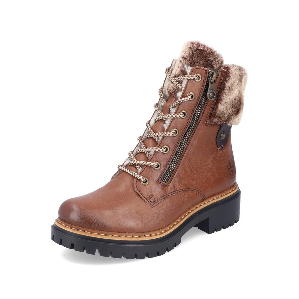 Rieker tan fleece trimmed lace up ankle boots sizes 4-8
