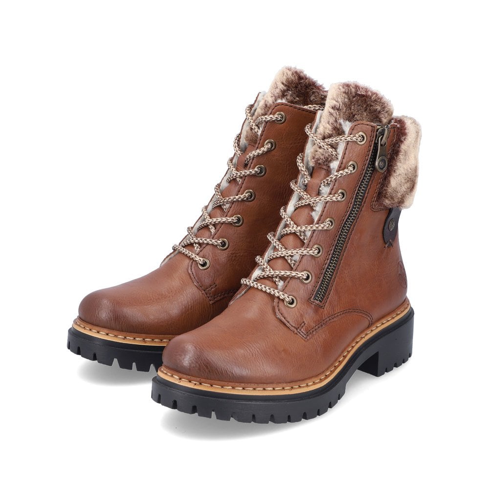 Rieker tan fleece trimmed lace up ankle boots sizes 4-8