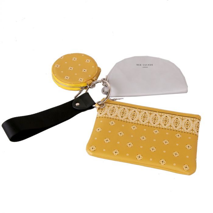 Red Cuckoo yellow and grey trio purse set