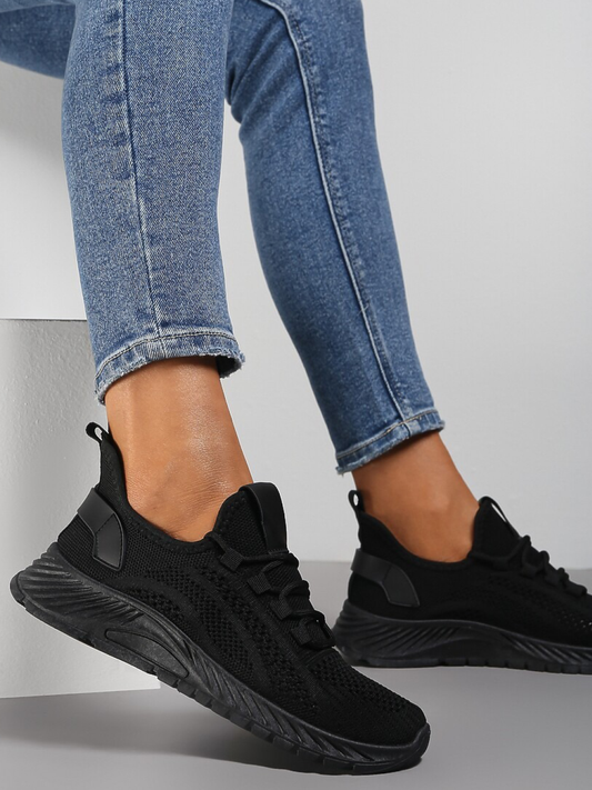 Black mesh lace up trainer