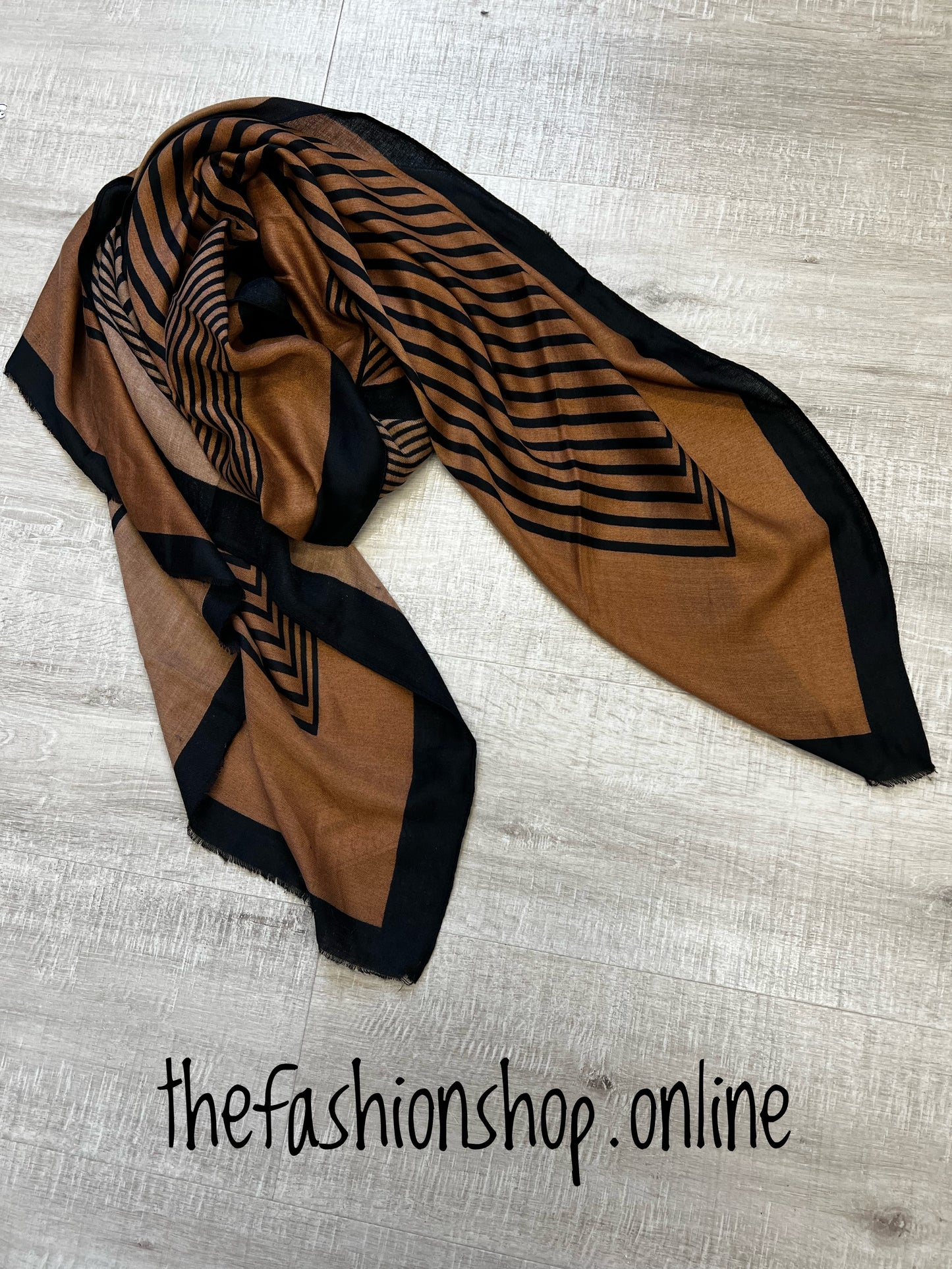 Camel and black maze scarf