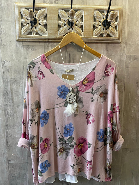Pink two piece floral top 10-16