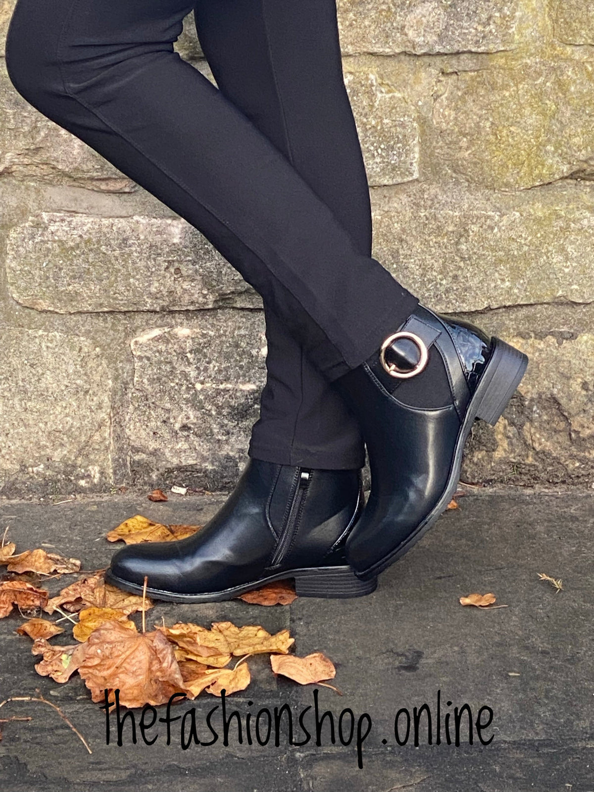 Black buckle detail ankle boot 3-8