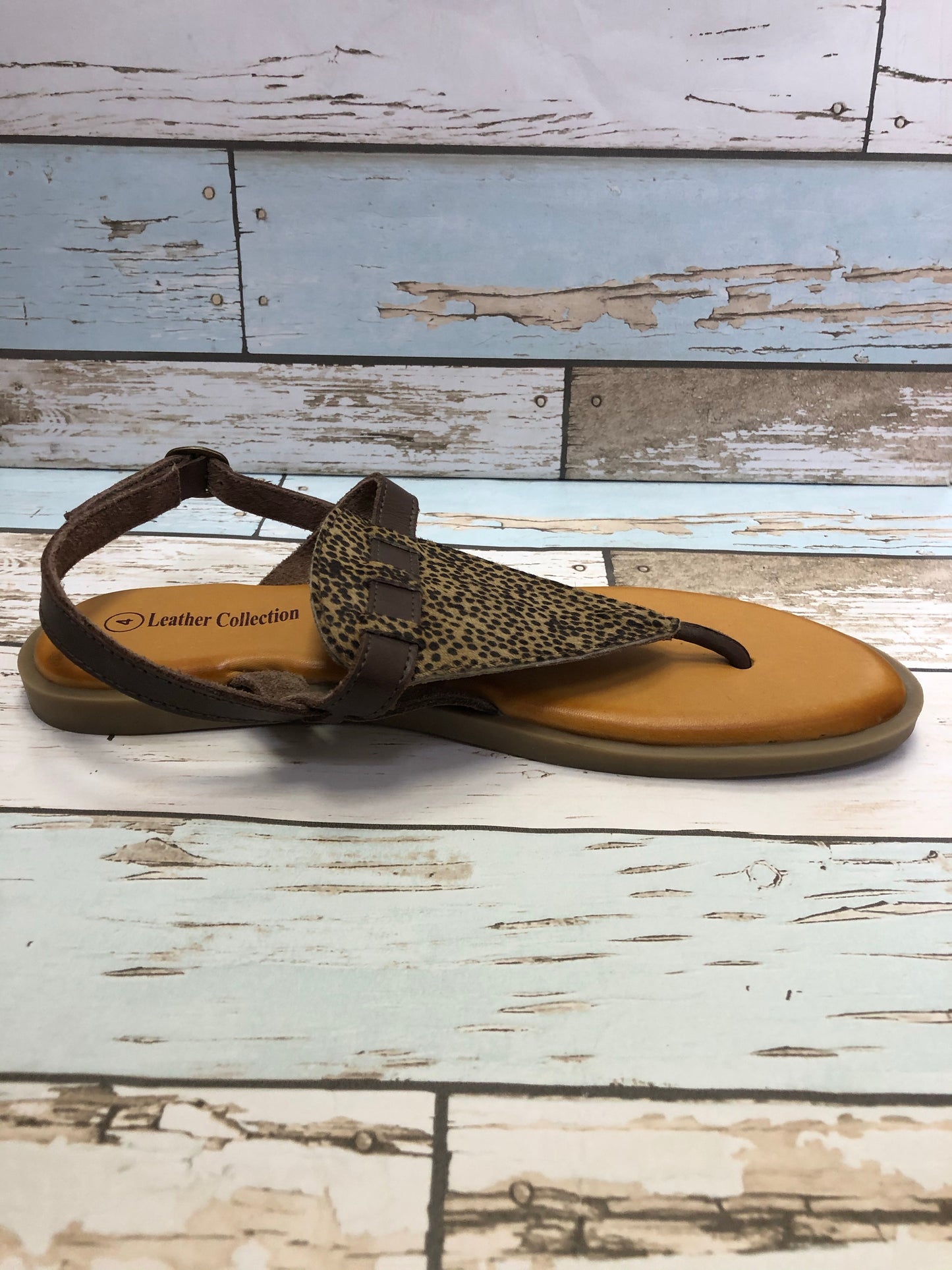 Brown leather cheetah print sandal