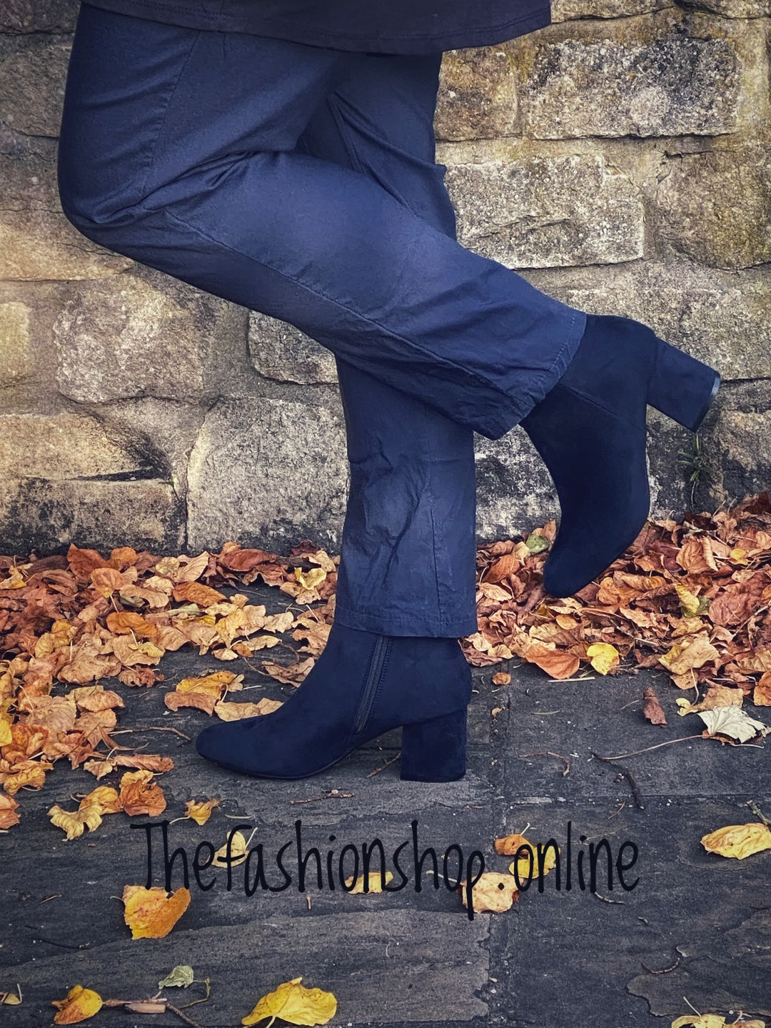 Navy mock suede block heel ankle boot 3-8