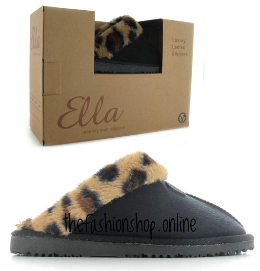 Black Ella Lily mock suede slippers 3-8