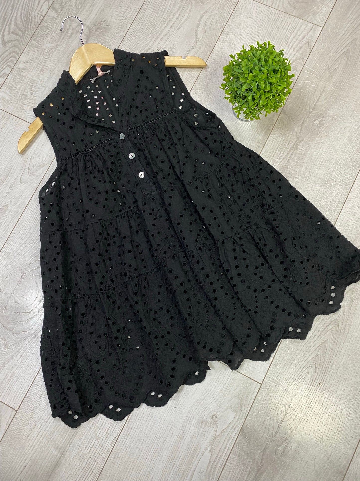 Black broderie anglaise tiered top