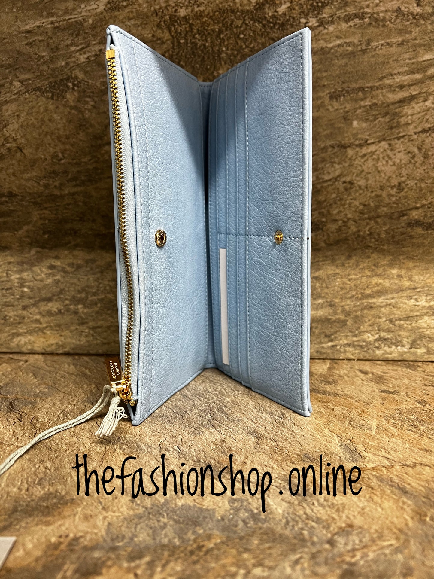 Red Cuckoo pale blue large purse