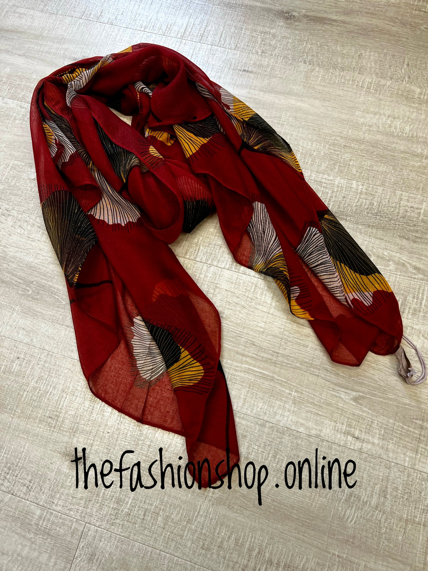 Miss Sparrow burgundy poppy scarf