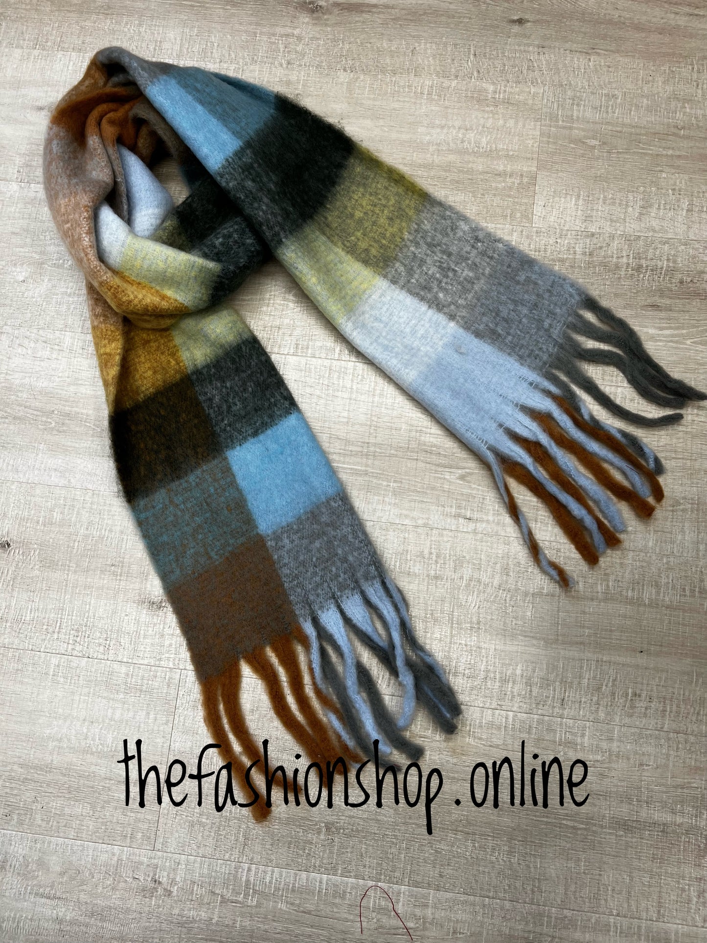 Blue and rust wool mix scarf