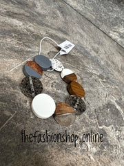 Suzieblue resin disc & wood bracelet earthy tones