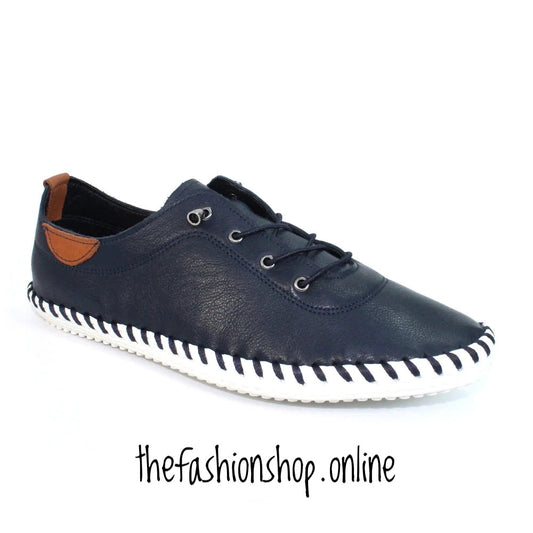 Navy Lunar St Ives leather plimsoll 3-9