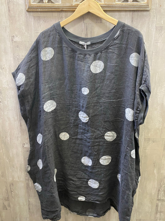 Spotty linen tunic grey 18-22