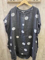 Spotty linen tunic grey 18-22