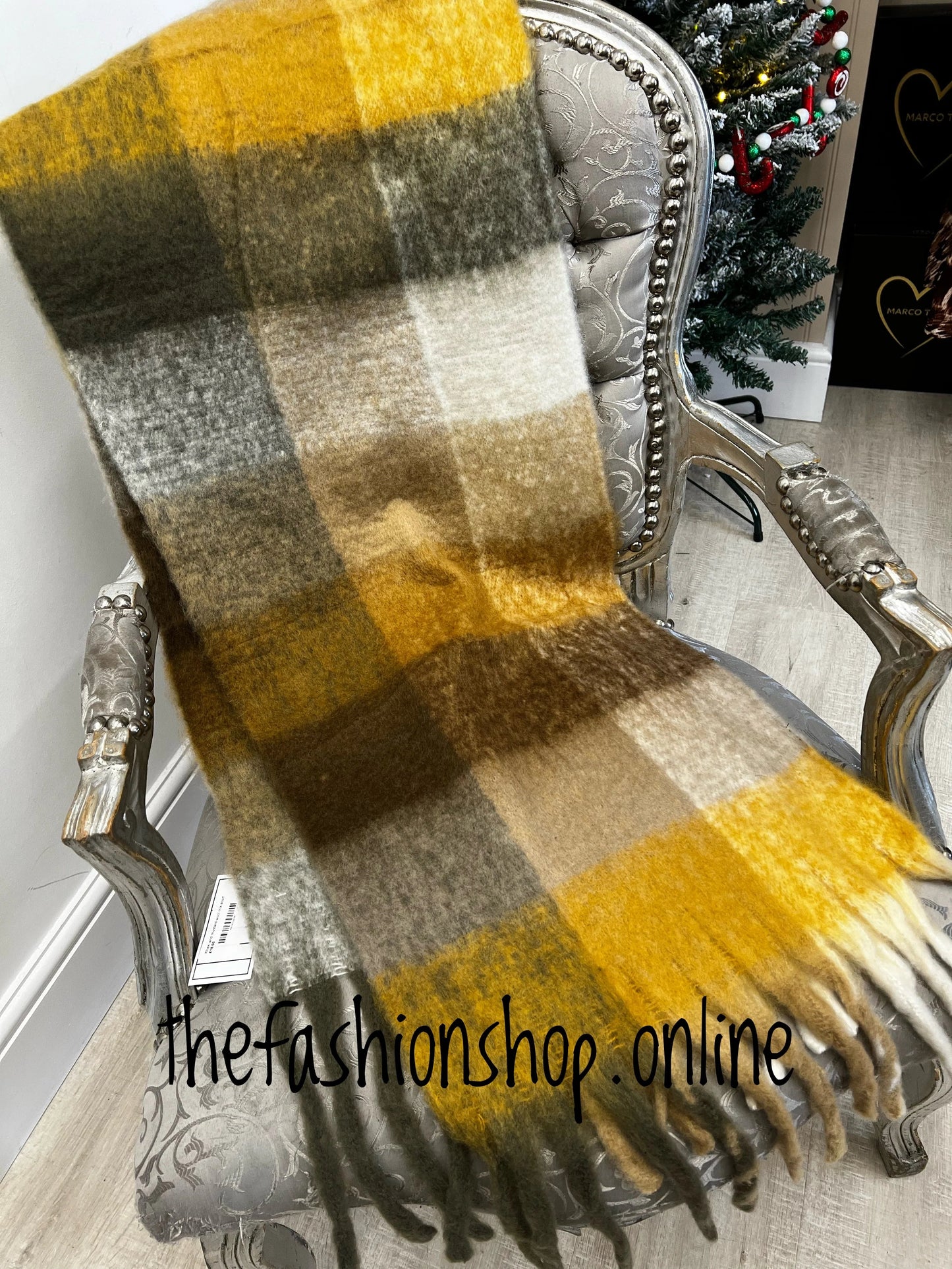 Khaki and mustard wool mix scarf