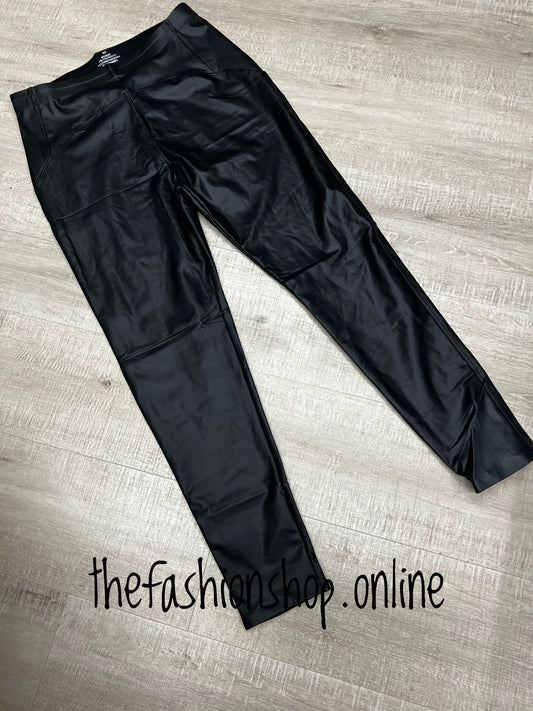 Premium black leather look jegging