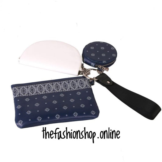 Red Cuckoo navy and white trio purse set