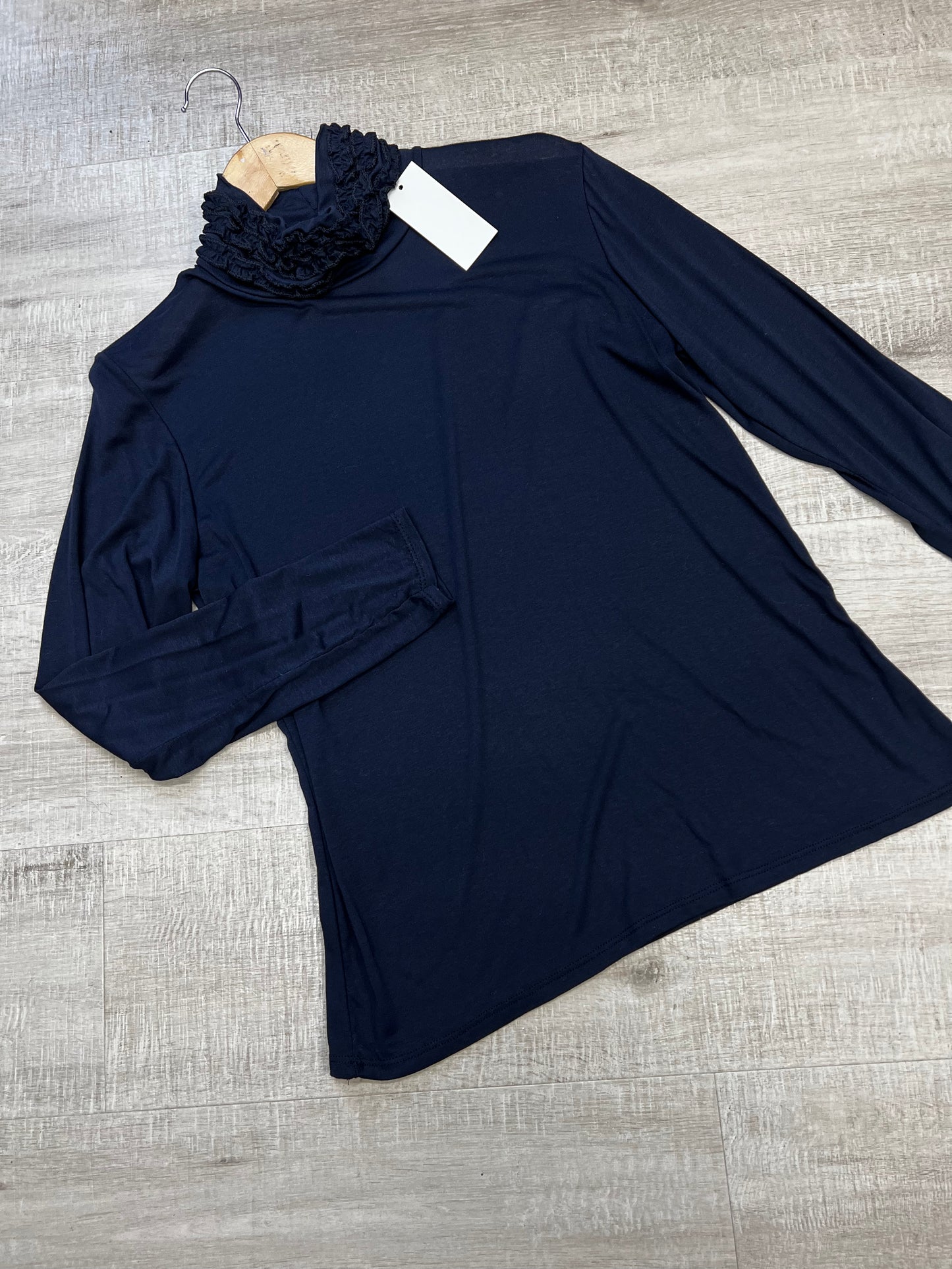 Navy ruffle neck polo 12-16