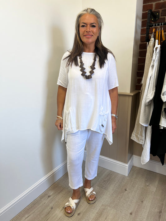 White taper cropped trouser