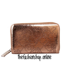 Red Cuckoo rose gold patterned purse