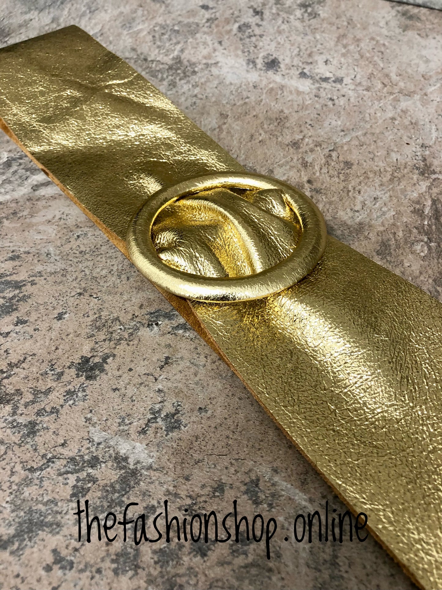 Yellow gold leather belt
