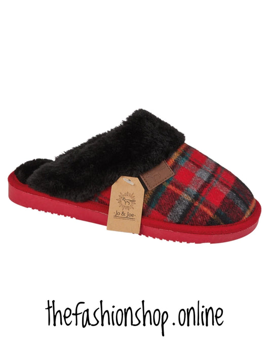 Red Jo & Joe Shetland highlander faux fur slippers 3-8