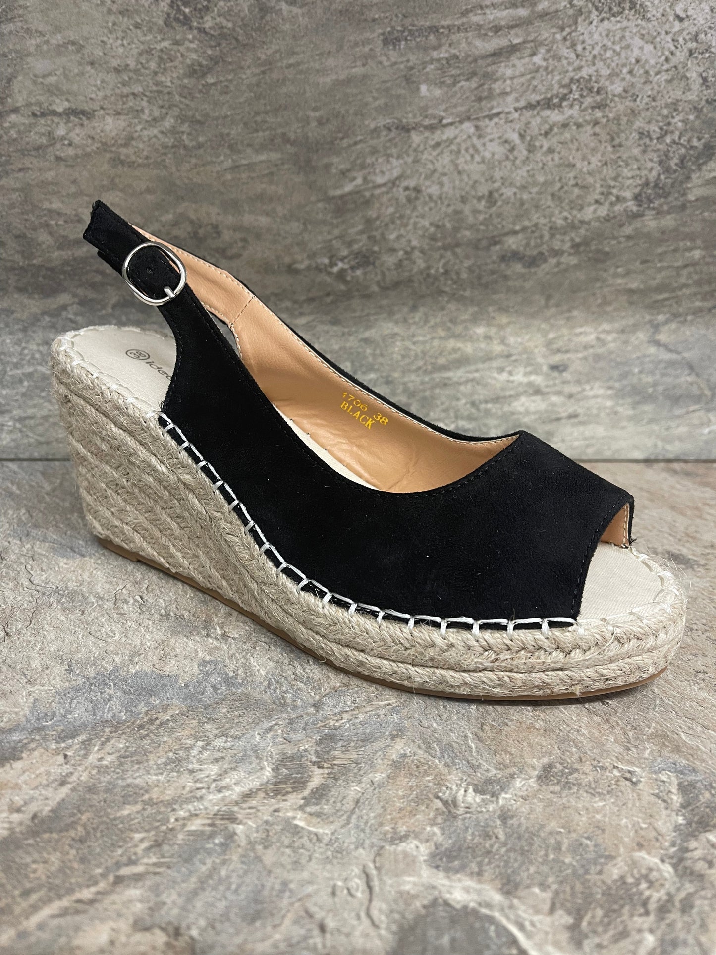 Black open toe wedges 3-8