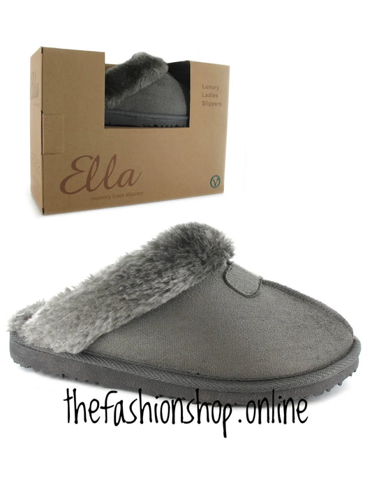 Grey Ella Jill mock suede slippers 3-8