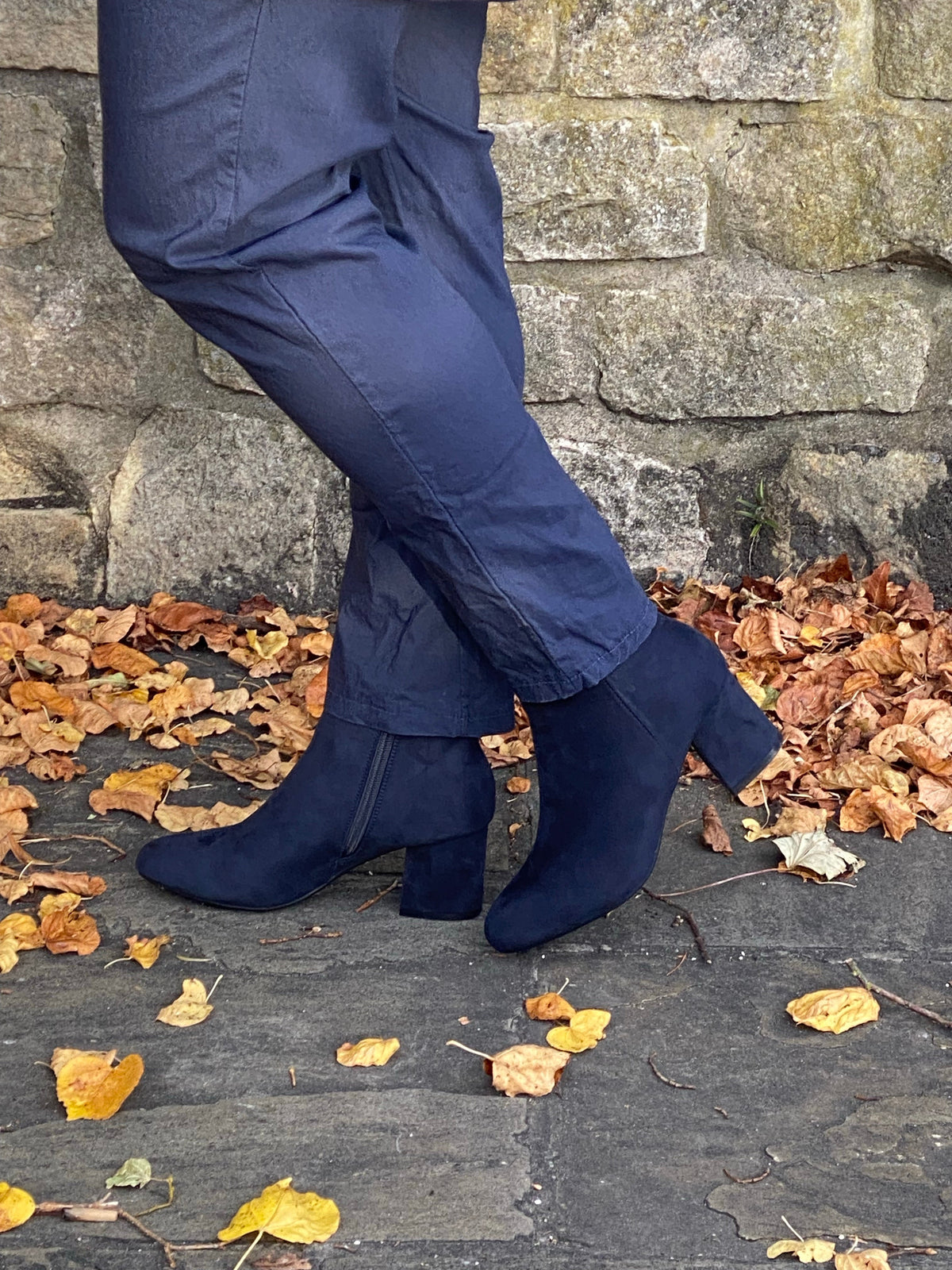 Navy mock suede block heel ankle boot 3-8