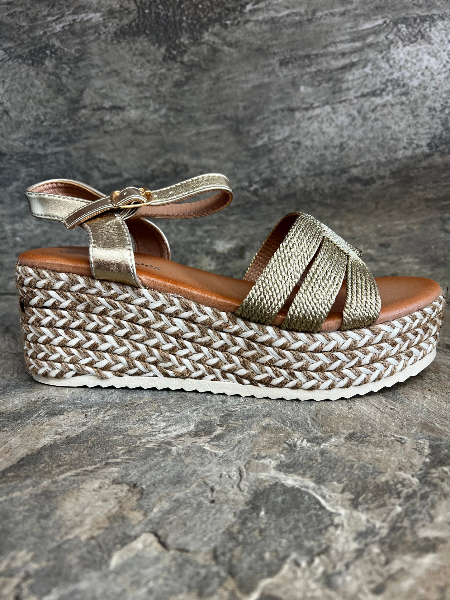 Gold rope detail wedge sandal