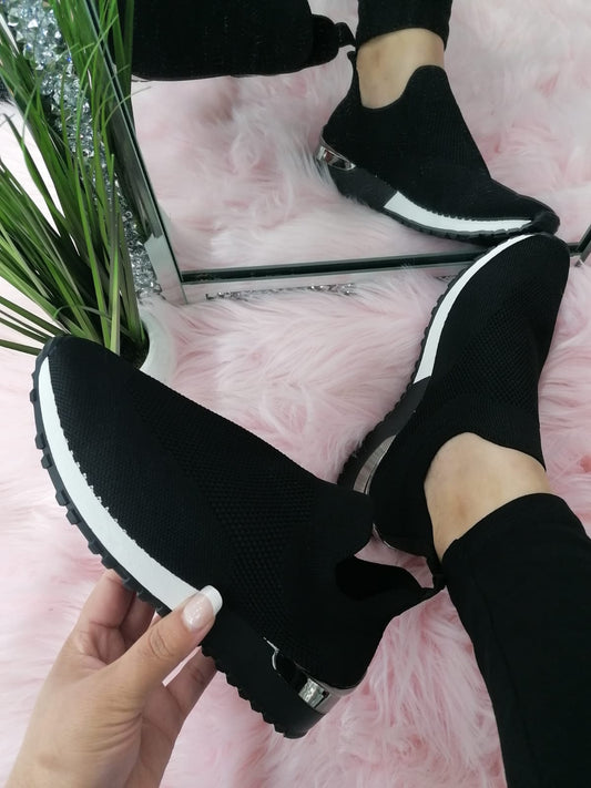 Black mesh slip on trainers