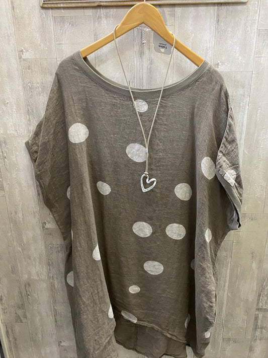 Spotty linen tunic mocha 18-22