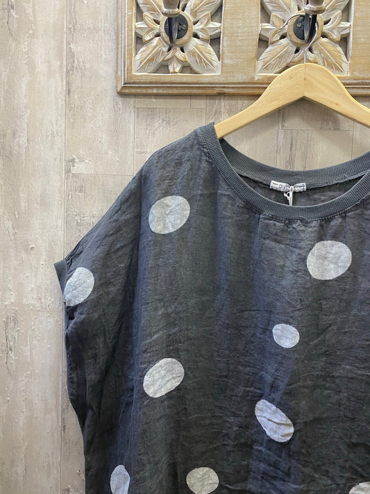Spotty linen tunic grey 18-22