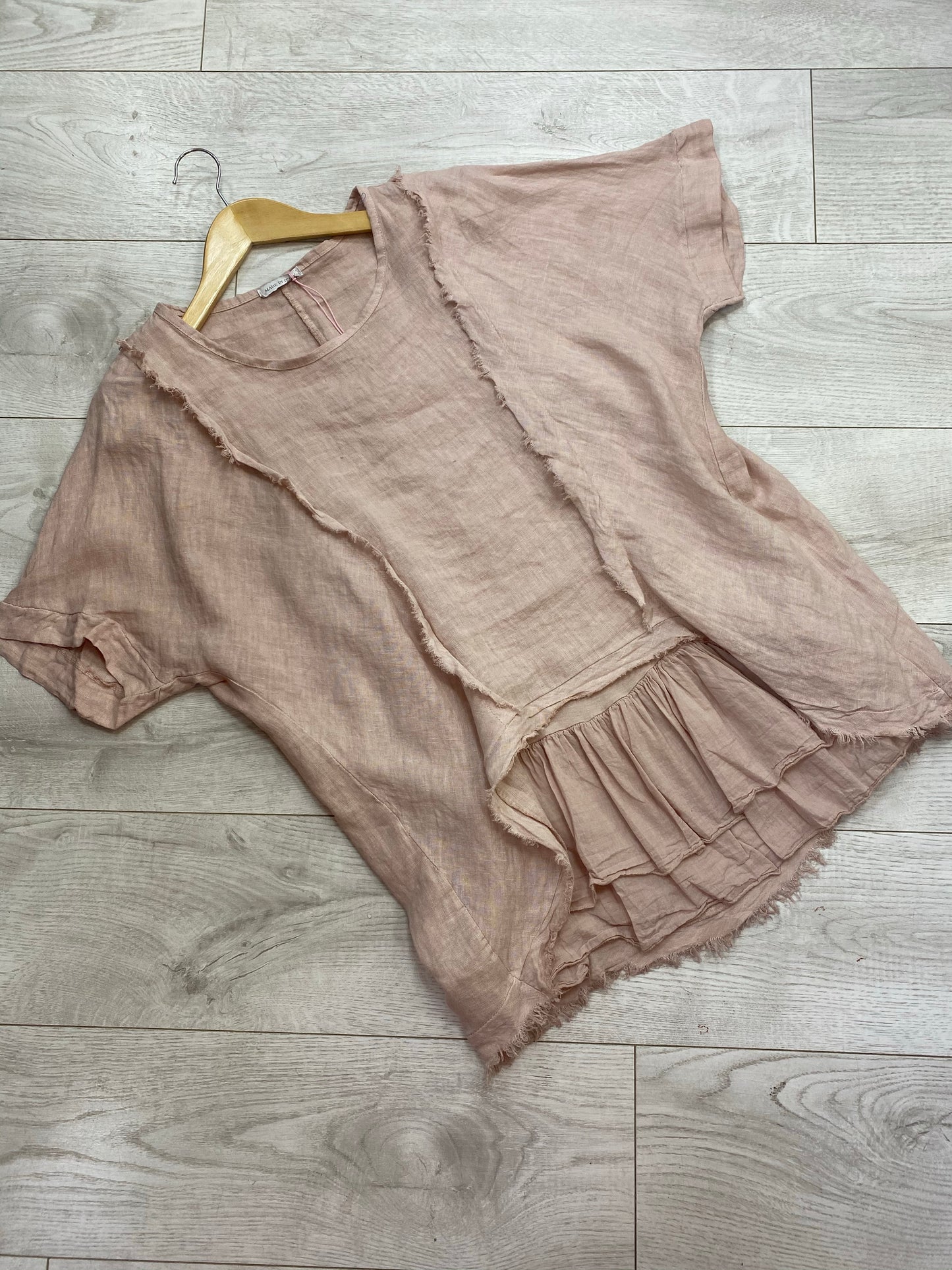 Raw edged top with frilled cami dusky pink
