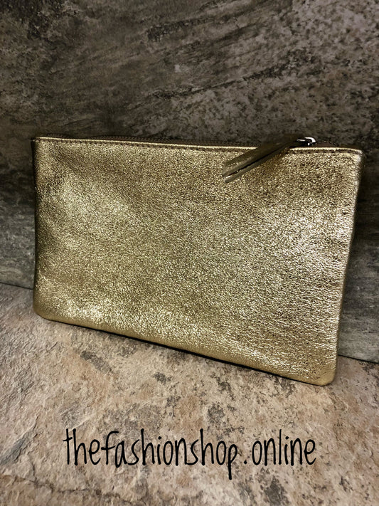 Yellow gold leather clutch/purse