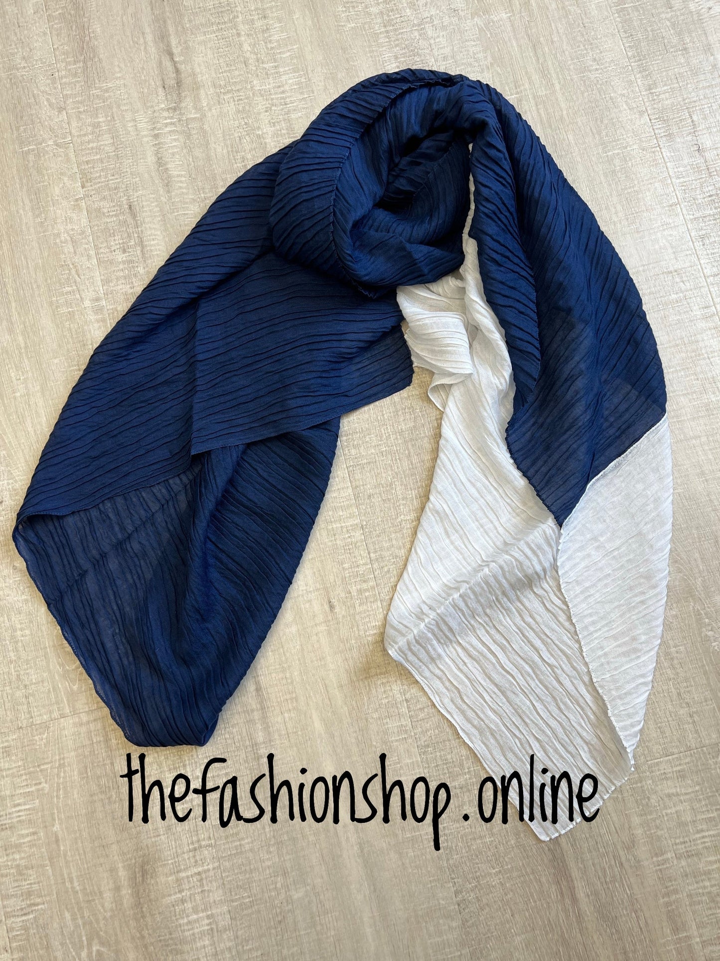 Navy and white pleated scarf