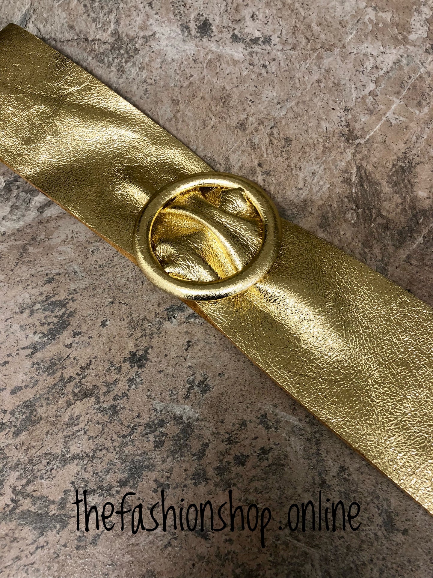 Yellow gold leather belt
