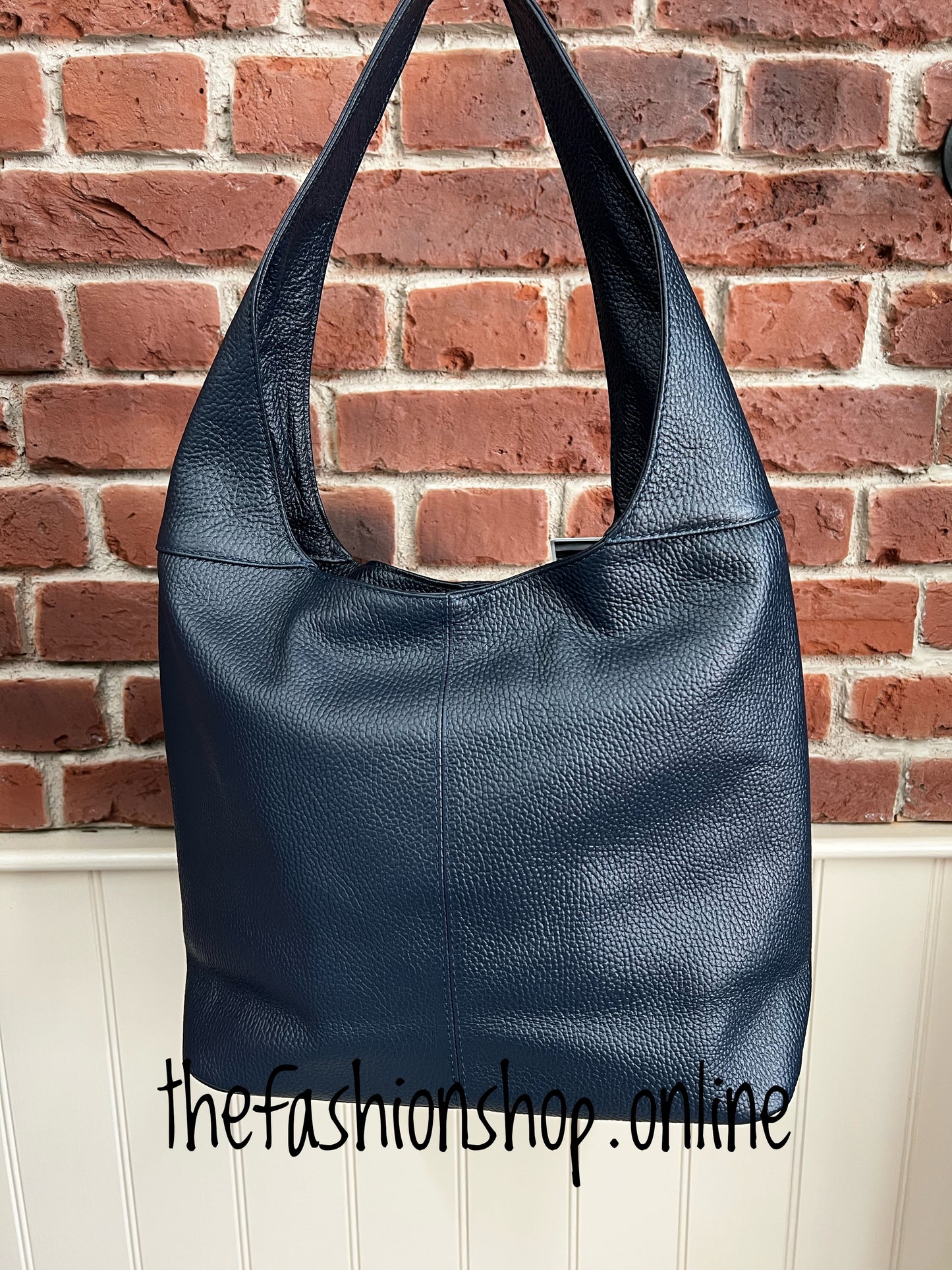 Navy leather tote bag