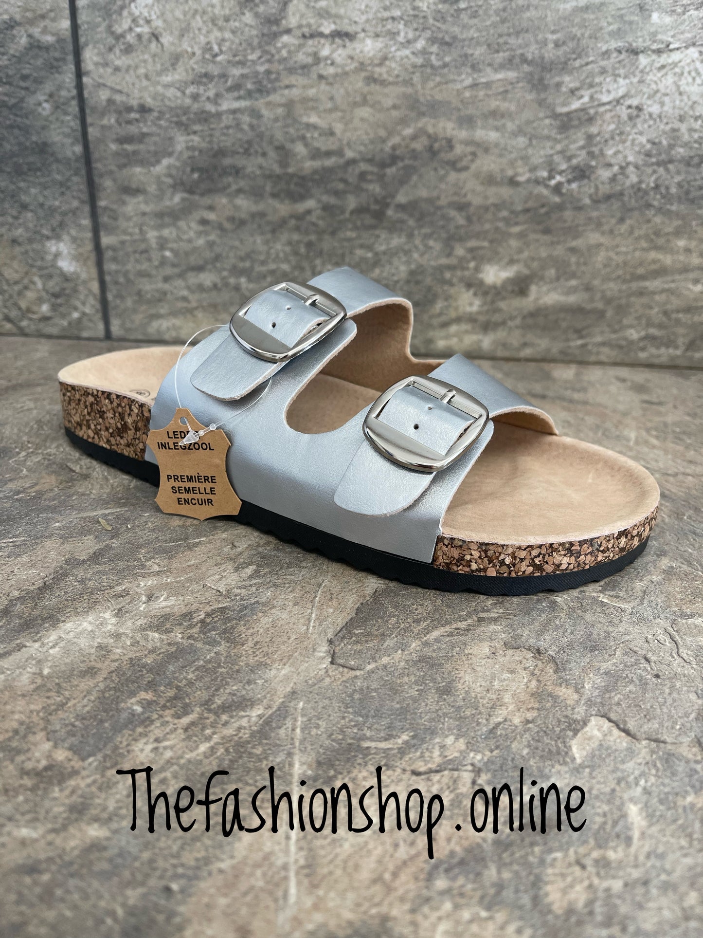 Metallic silver slip on sandal sizes 3-8