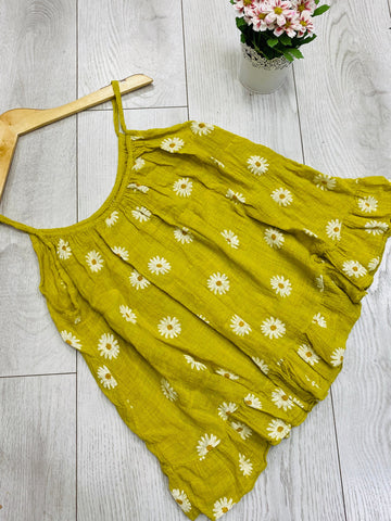 Daisy heads vest top yellow 10-16