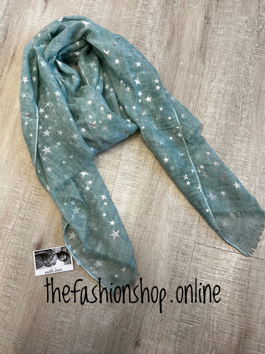 Mint silver stars scarf