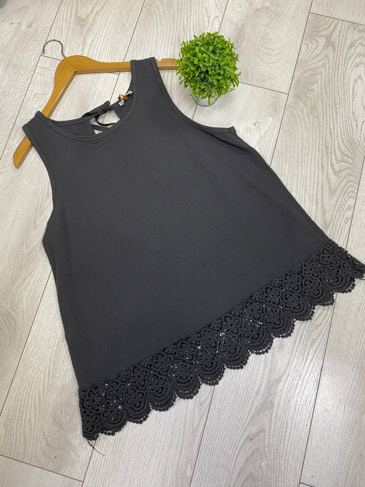 Charcoal heavy lace trim vest 10-14